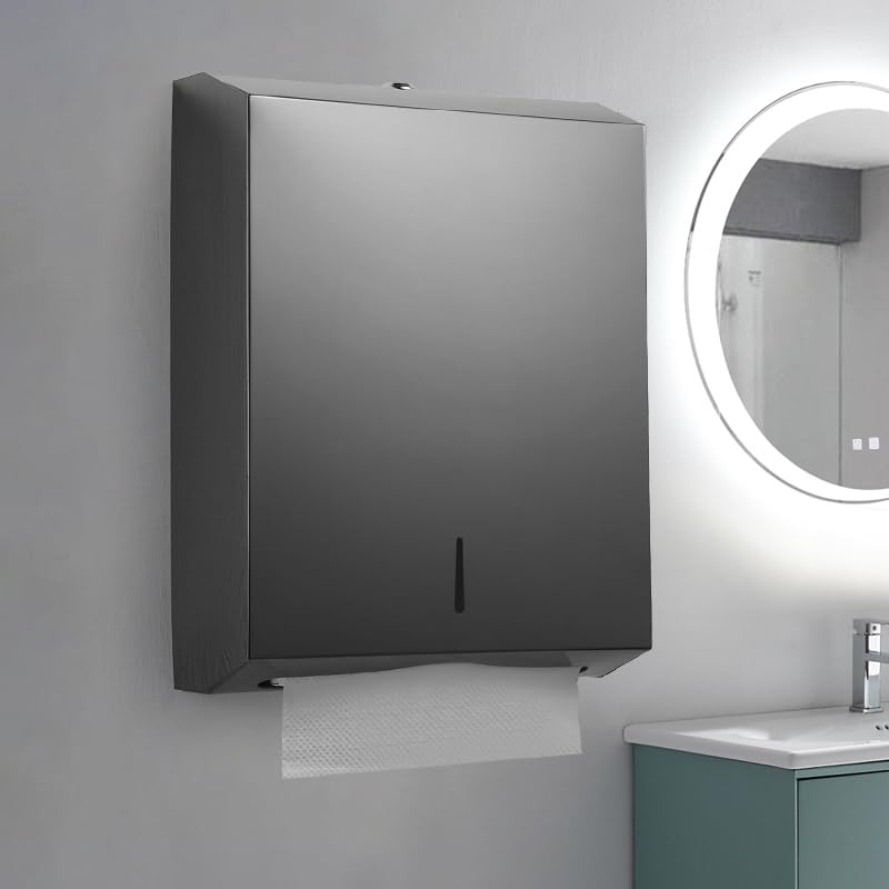 TOBEFORT Comercial Paper Towel Dispenser Wall Mount, Stainless Steel Hand Towel Dispenser with Lock, Trifold/C Fold Paper Towel Holder for Bathroom Kitchen Office Public Places, Large Capacity Tissue Holder - Image 5